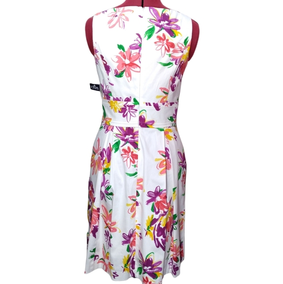 Chaps New Floral Jacquard Fit n Flare V-Neck Pleated Sleeveless Dress Size 4 NWT - Picture 8 of 16